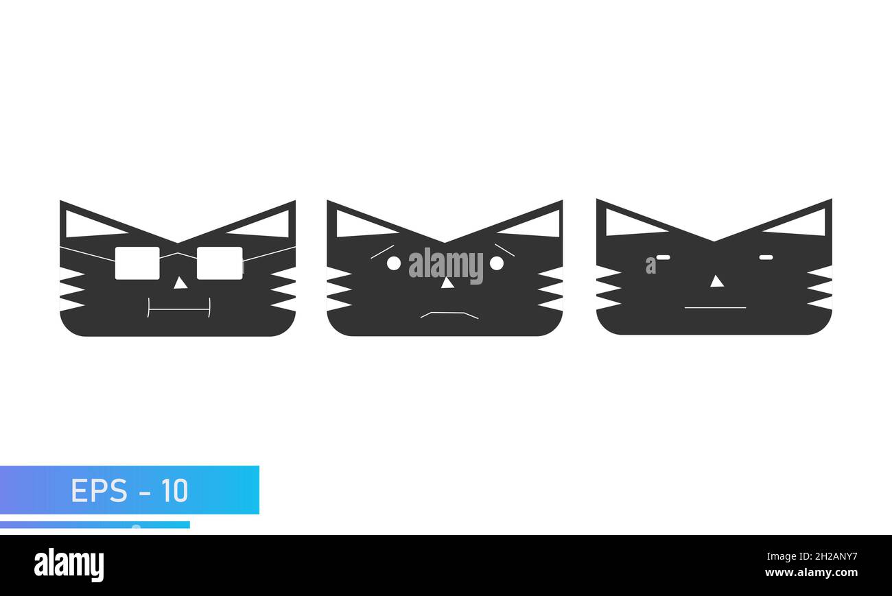 Einfache einfarbige Katze oder Tiger Gesicht mit Emotionen, gleichgültig, niedlich, cool. Symbol. Isoliert auf weißem Hintergrund. Flache Vektorgrafik. Stock Vektor