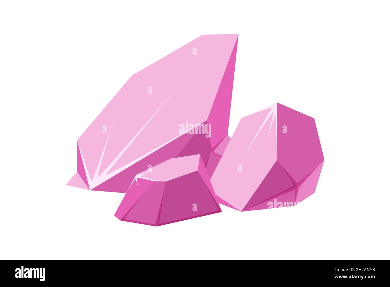 In Stücke zerbrochene Kristalle. Zertrümmerte Kristalle aus dem Edelgestein Gebrochene Edelsteine oder rosafarbene Felsen. Vektorgrafik im Cartoon-Stil Stock Vektor