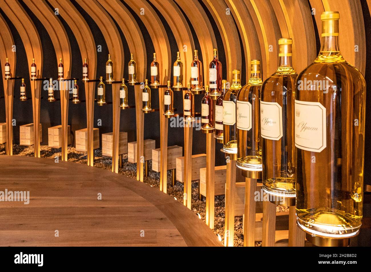 Der Kellerladen von Château d'Yquem, einem der teuersten Weingüter der Welt in Sauternes, Frankreich Stockfoto
