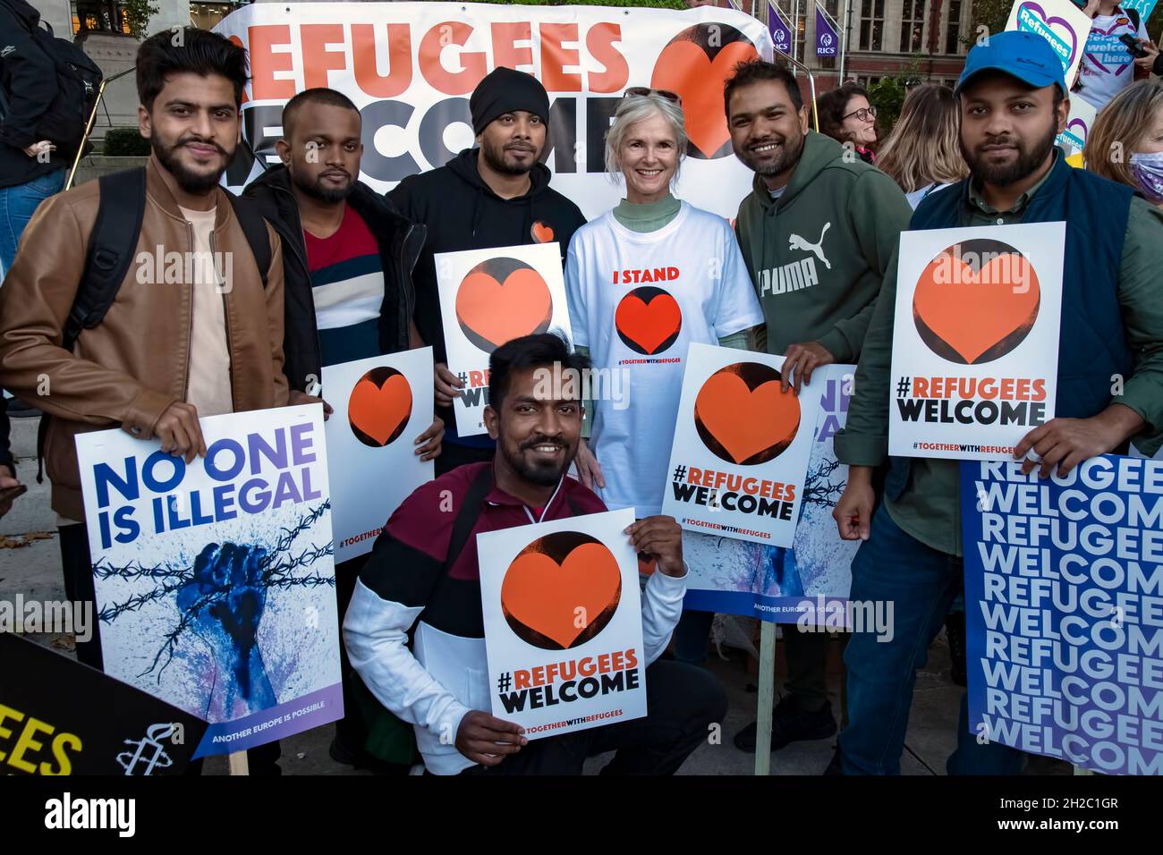 Refugees Welcome Rally Against as the Government proceses Anti-Refugee Bill through Parliament-London-20- 10-2021 Stockfoto