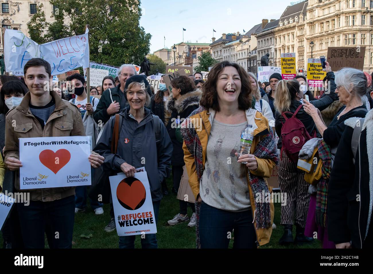 Refugees Welcome Rally Against as the Government proceses Anti-Refugee Bill through Parliament-London-20- 10-2021 Stockfoto