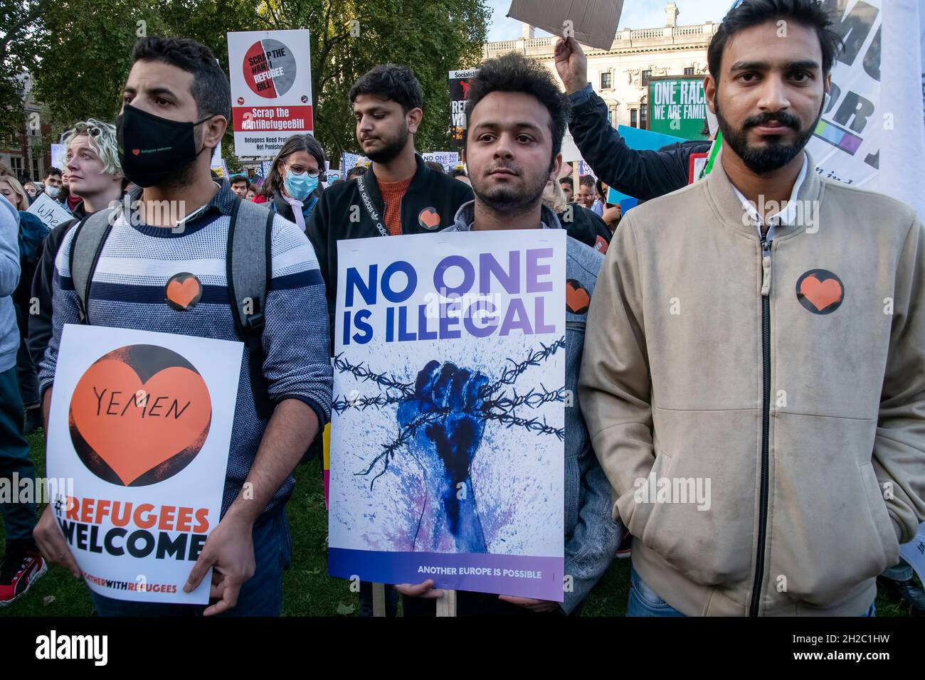 Refugees Welcome Rally Against as the Government proceses Anti-Refugee Bill through Parliament-London-20- 10-2021 Stockfoto