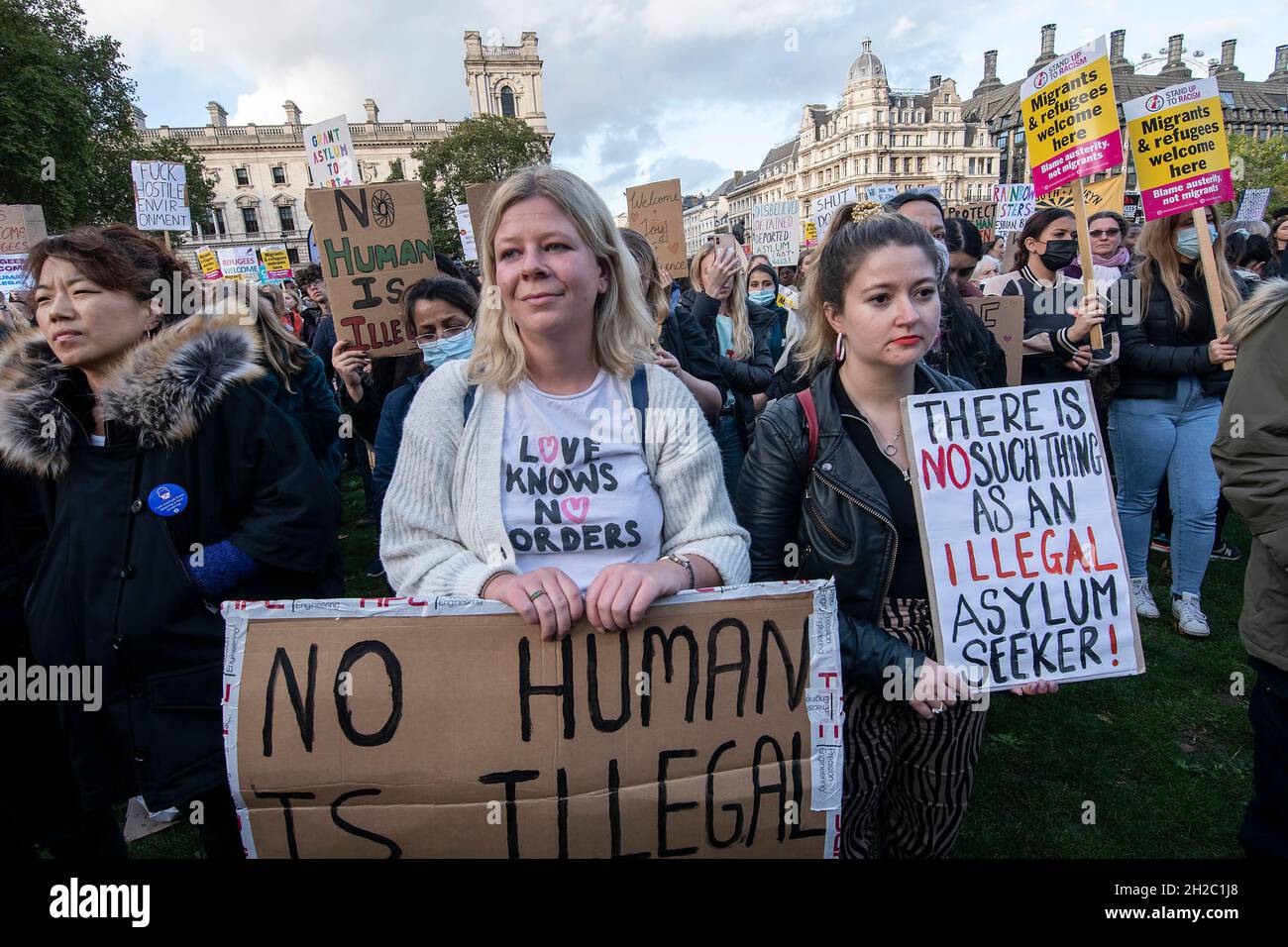 Refugees Welcome Rally Against as the Government proceses Anti-Refugee Bill through Parliament-London-20- 10-2021 Stockfoto