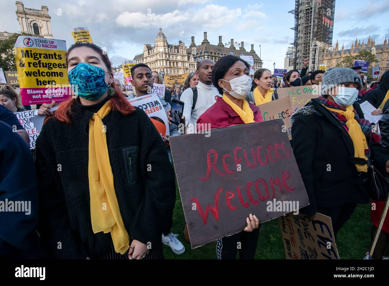 Refugees Welcome Rally Against as the Government proceses Anti-Refugee Bill through Parliament-London-20- 10-2021 Stockfoto