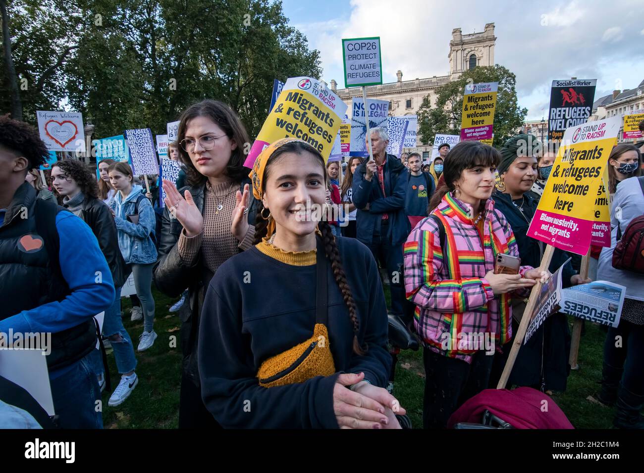 Refugees Welcome Rally Against as the Government proceses Anti-Refugee Bill through Parliament-London-20- 10-2021 Stockfoto