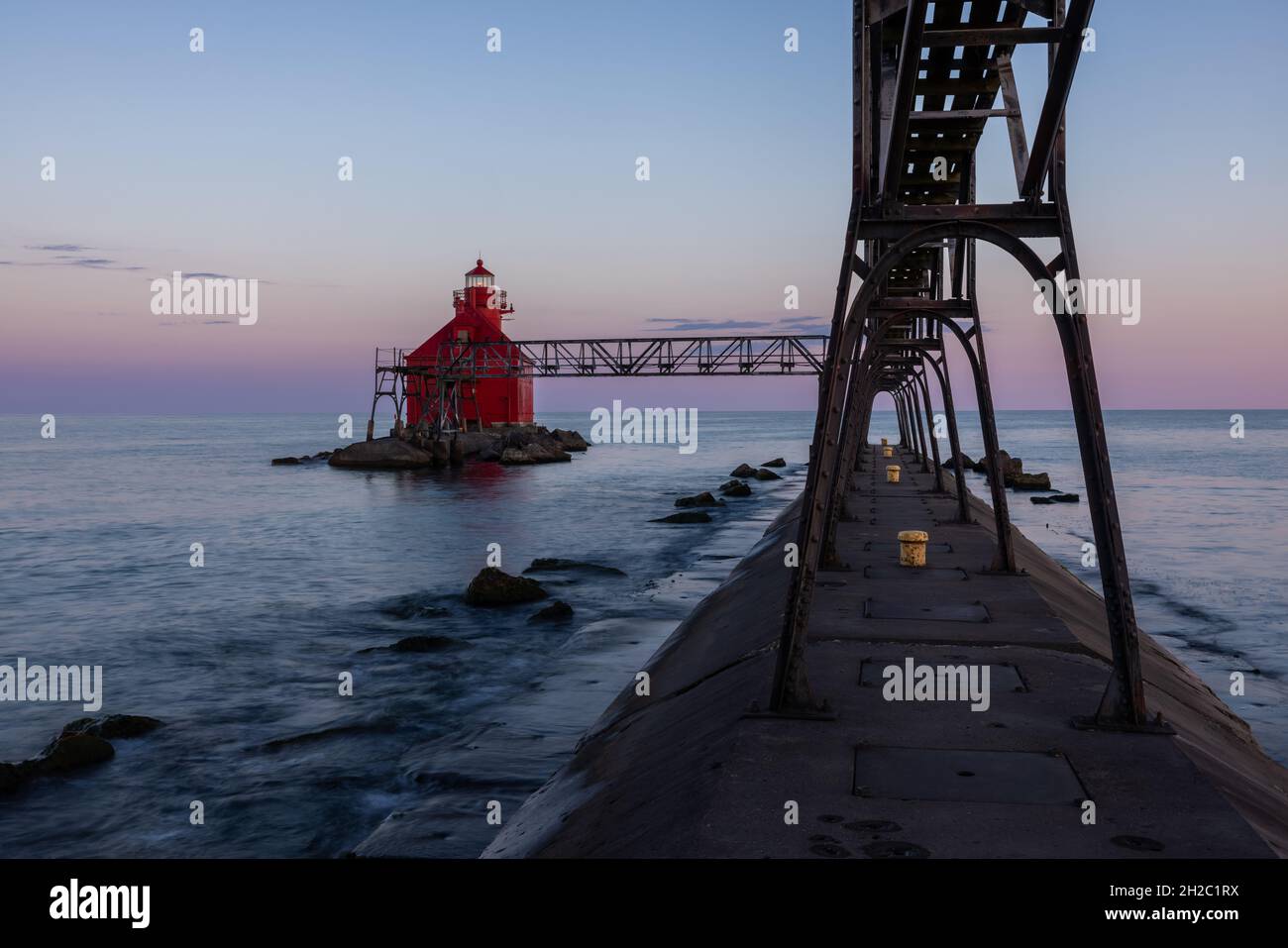 Sturgeon Bay Breakwater Lighthouse Bei Nacht Stockfoto