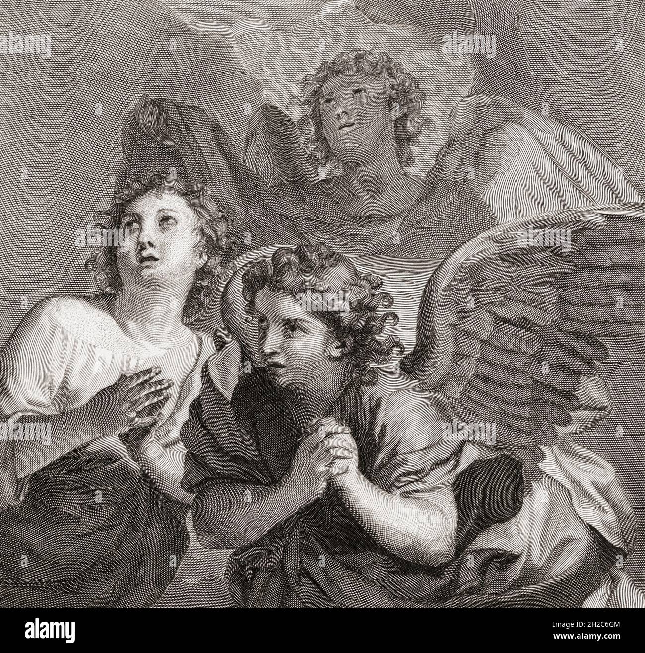 Drei Engel. Nach einem Werk von Pieter Willem van Megan aus dem 18. Jahrhundert. Stockfoto