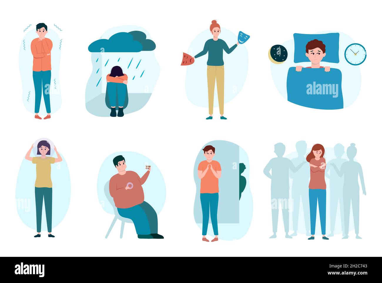 Menschen mit unterschiedlichen psychischen Problemen eingestellt. Psychologische Probleme Stock Vektor