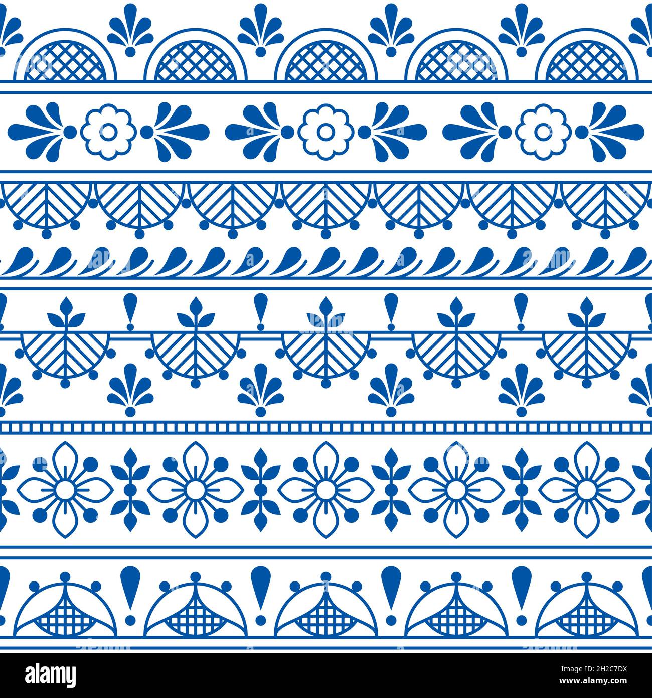 Skandinavischer Textil- oder Stoffdruck Vektor nahtloses Muster mit Blumen, traditionelle folkloristische Umrissstickerei und Spitzen-Kunstdesign Stock Vektor