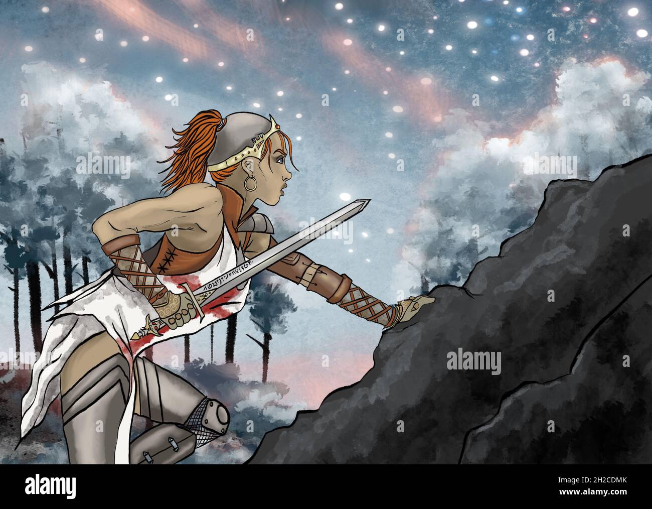 Fantasy Krieger Frau Illustration Stockfoto