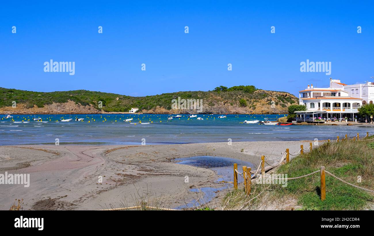 Blick und Landschaft von Es Grau, Menorca, Balearen Spanien. Stockfoto