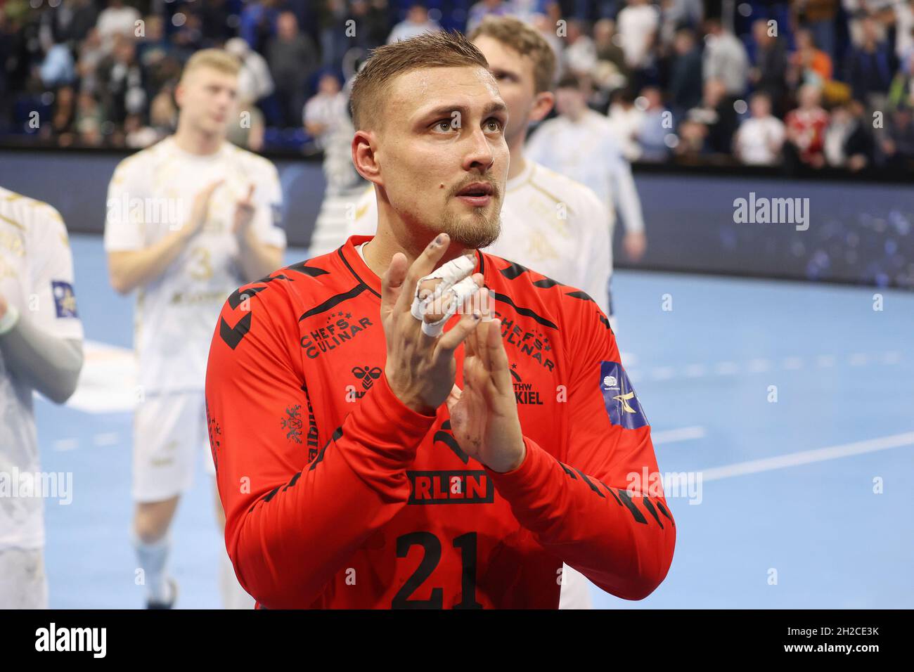 Kiel, Deutschland. 20. Okt 2021. firo: 20.10.2021 Handball Champions League: THW Kiel - Pick Szeged 32:32 JUBEL, Gesture, Dario Quenstedt Credit: dpa/Alamy Live News Stockfoto