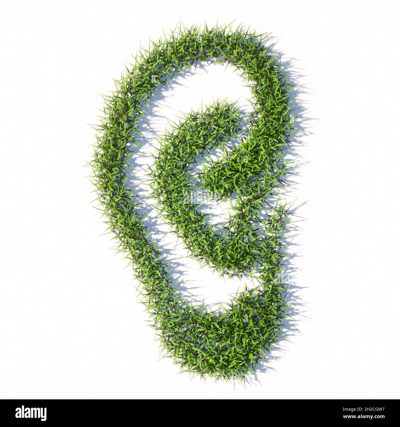Konzept oder konzeptuelle grüne Sommer Rasen Gras isoliert auf weißem Hintergrund, Zeichen eines Ohres. Eine 3d-Illustration Metapher für Hörverlust, Tinnitus Stockfoto