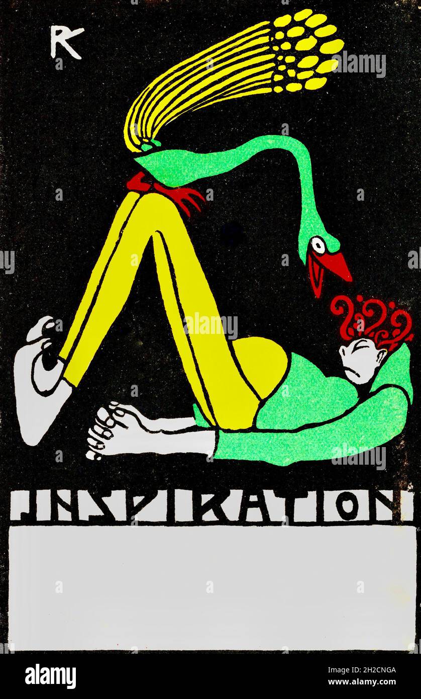 Rudolf Kalvach Kunstwerk mit dem Titel Inspiration, Wiener Werkstätte Vintage Illustration mit Kopierraum am unteren Bildring. Stockfoto