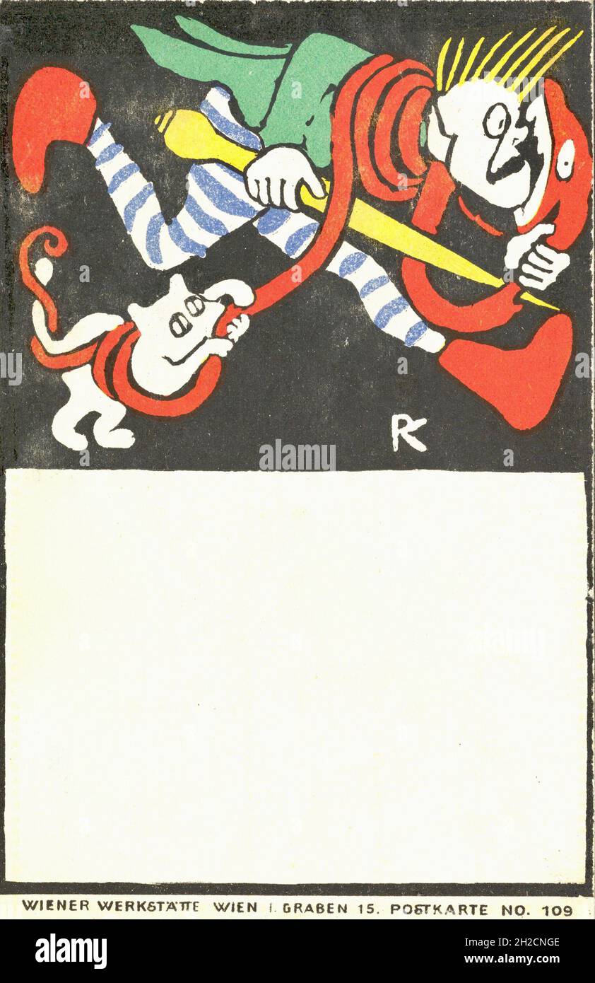Rudolf Kalvach Kunstwerk - Wiener Werkstätte Vintage Illustration mit Kopierraum Stockfoto