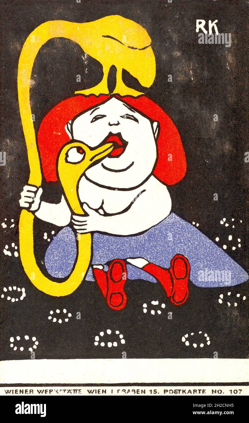 Rudolf Kalvach Kunstwerk mit dem Titel Leda und der Schwan - Wiener Werkstätte Vintage Illustration. Stockfoto