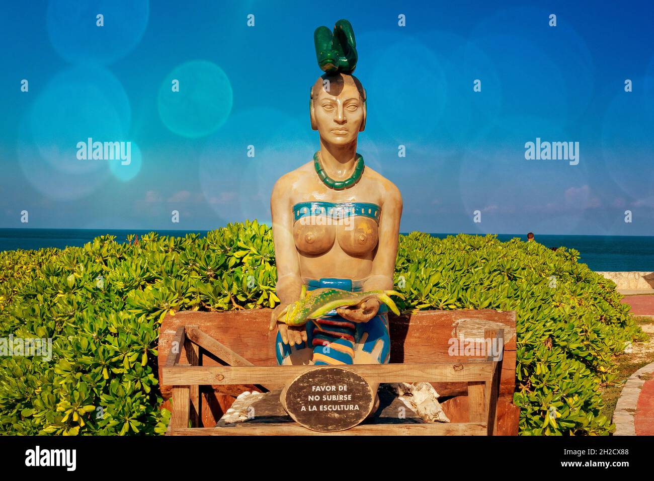 Ixchel Göttin Statue, Isla Mujeres, Mexiko. Stockfoto