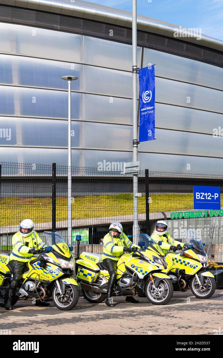 Glasgow, Schottland, Großbritannien. Oktober 2021. COP26 - Polizei übt Fahrzeugbegleiter auf dem Scottish Event Campus vor der UN-Klimakonferenz Quelle: Kay Roxby/Alamy Live News Stockfoto