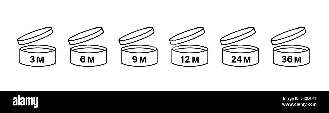 PAO Symbole Kosmetik , offene Haltbarkeit Monat, Verfallsdatum Monate PAO. Vektorgrafik, Symbole gesetzt Stock Vektor