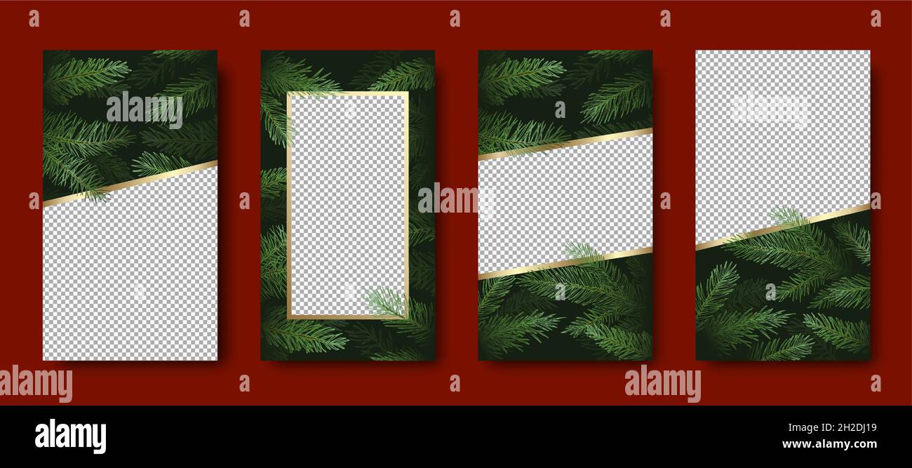 Weihnachts- und Neujahrsgrüßkarten oder -Poster. Pine Branches Hintergrund mit Copy Space oder Picture Places. Winterurlaub Sozial Stock Vektor