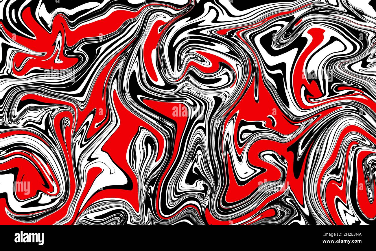 Abstrakter Hintergrund mit flüssigem Effekt. Rote Wellen. Kontrastieren Sie glatte Formen Stockfoto