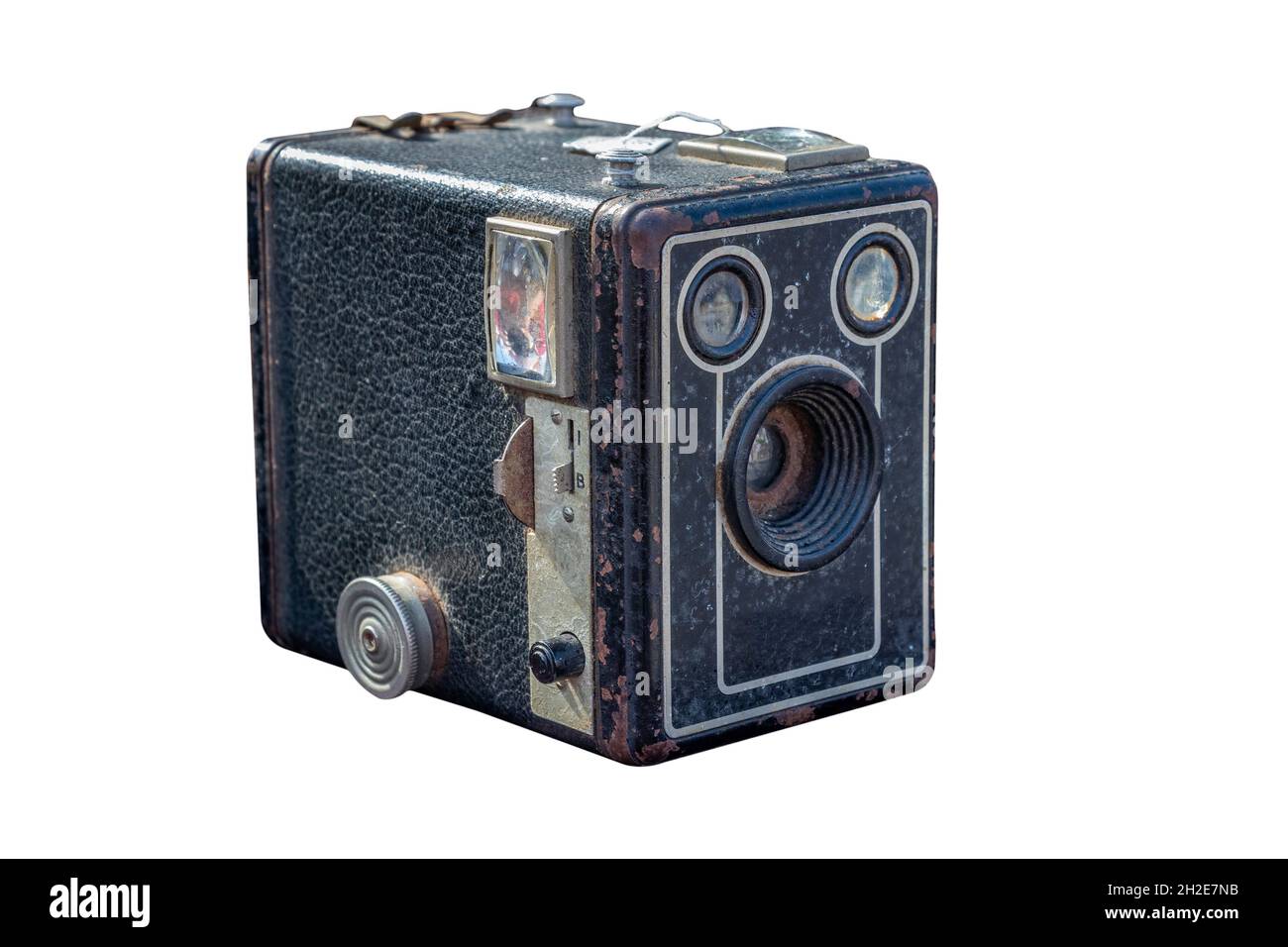 Eine alte Fotokamera, isoliert auf weißem Hintergrund Stockfoto