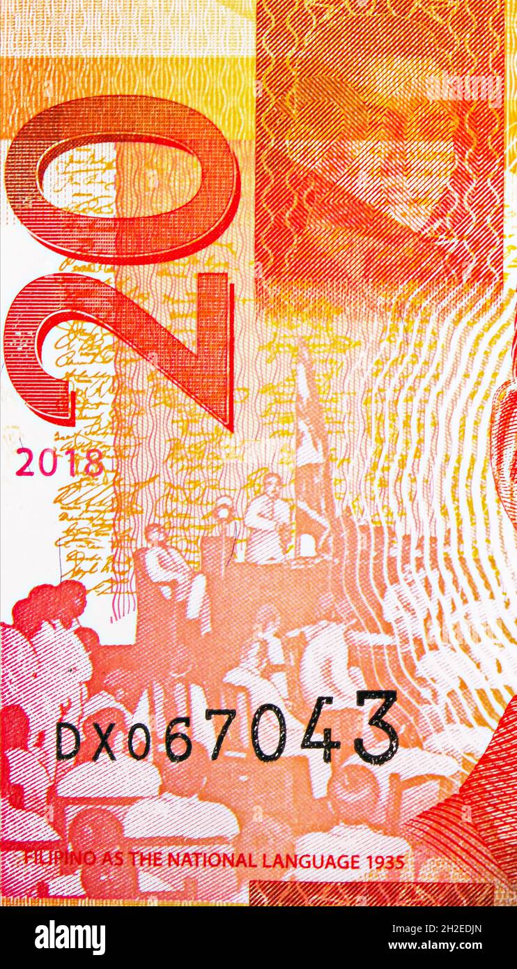 20 Piso-Banknote, Bank of Philippines, Klonaufdruck-Scheine zeigt Nennwert, philippinisch (Pilipino, Tagalog) als Landessprache (1935), ausgestellt am 20 Stockfoto