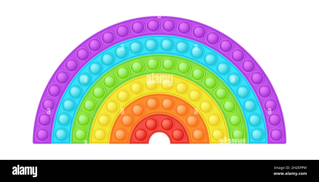 POPIT Bright Rainbow ein modisches Silizium-Fidget-Spielzeug. Bubble Sensory popit für Kinder Finger. Süchtig machendes Anti-Stress-Regenbogen-Spielzeug für Fidget. Vektor Stock Vektor