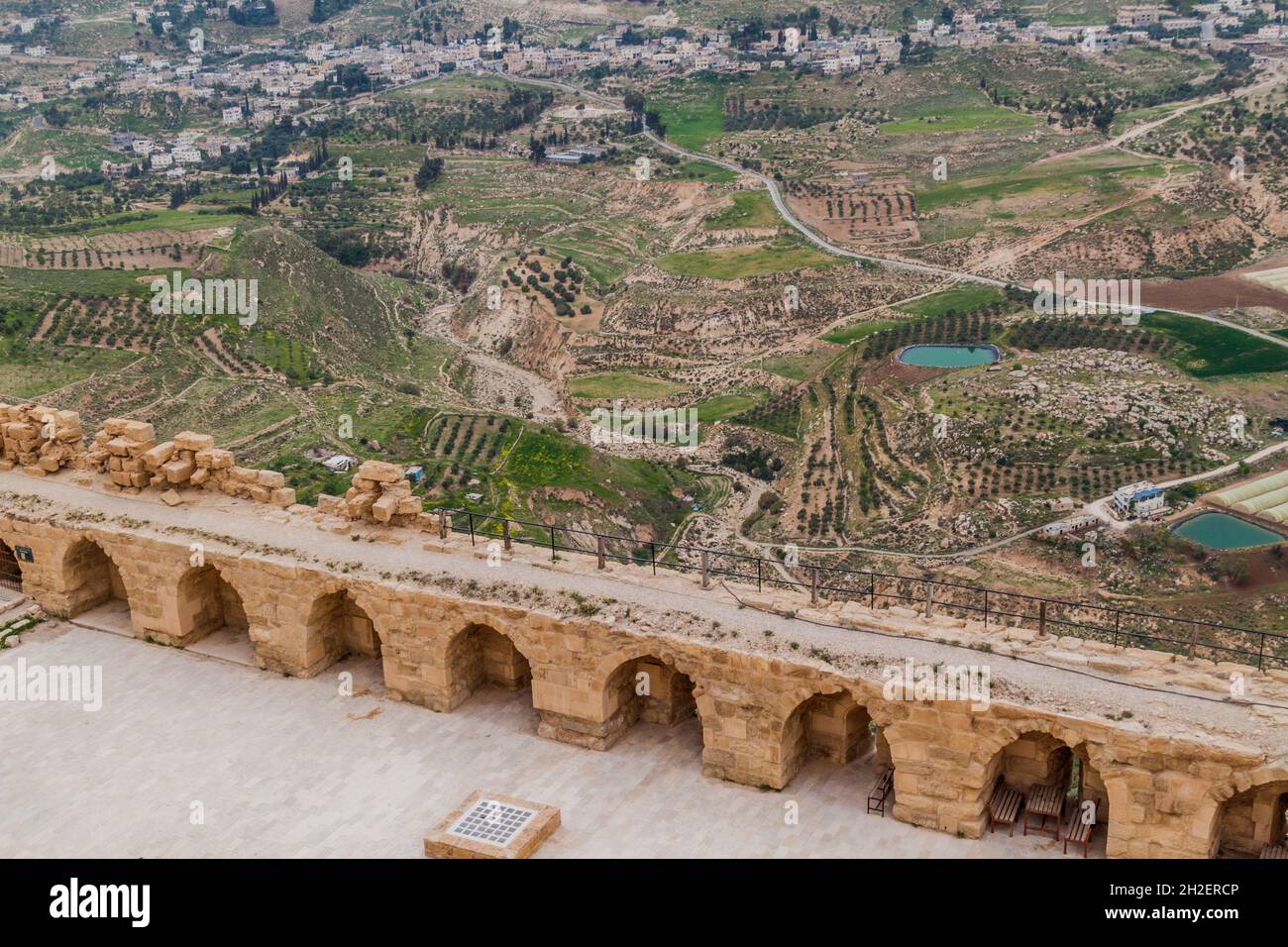 Blick von den Ruinen der Burg Karak, Jordanien Stockfoto