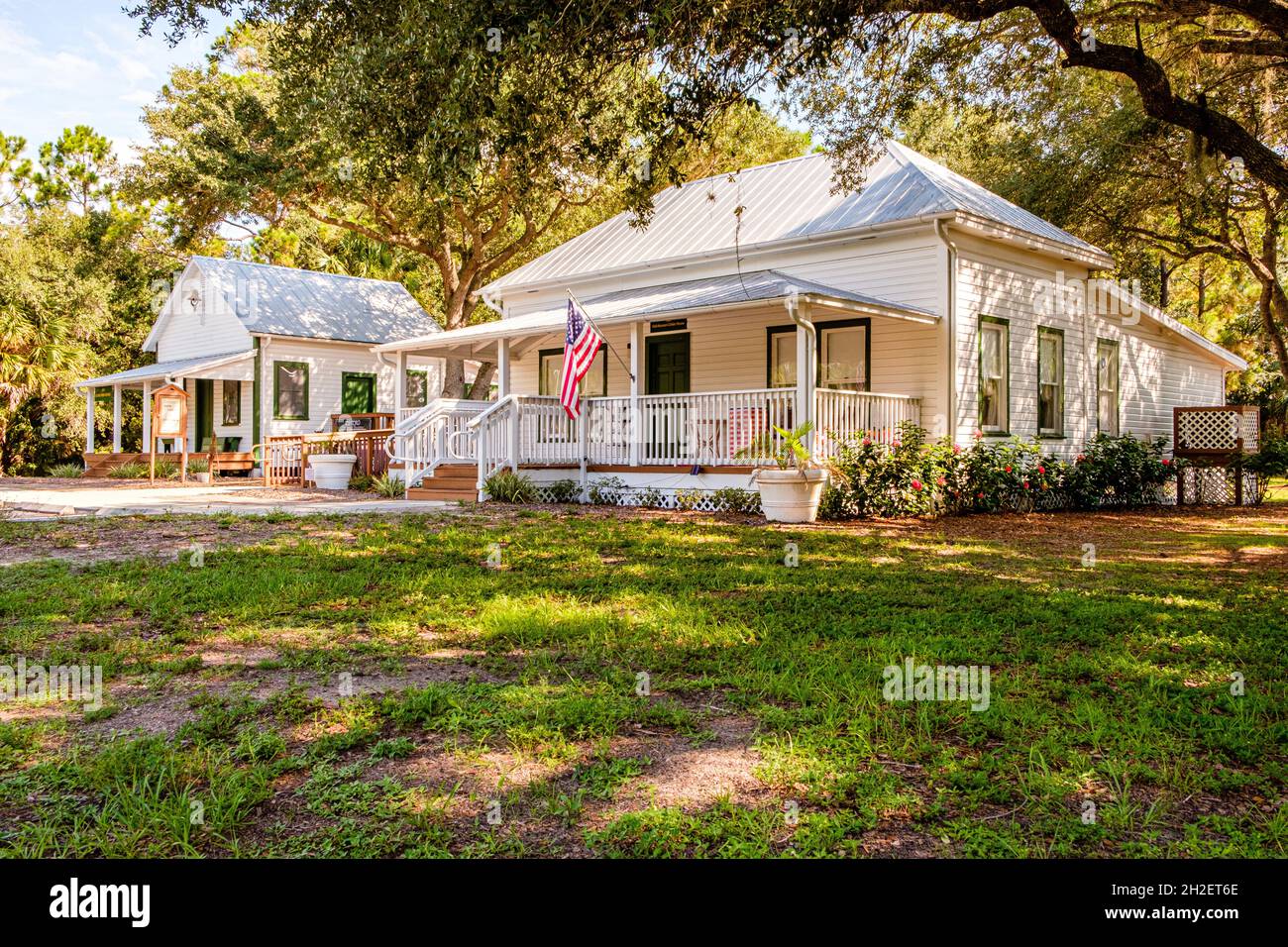 Collier Hall Hansen Home, Estero Historical Society, Corkscrew Palms Blvd, Estero, Florida Stockfoto