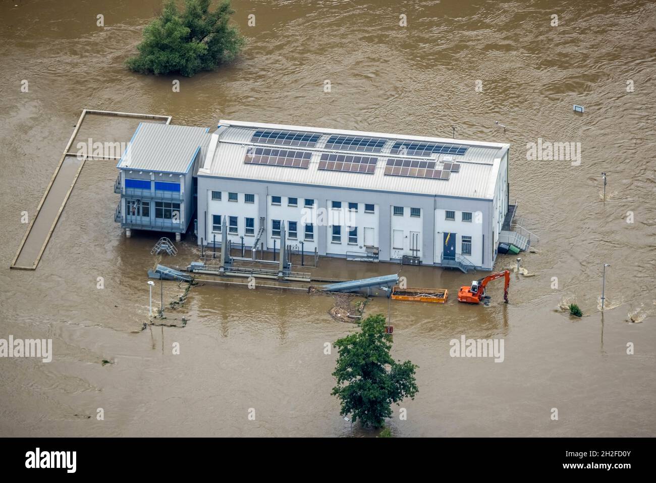 Luftbild, Ruhrhochwasser, Überschwemmung, Stiepel, Bochum, Ruhrgebiet, Nordrhein-Westfalen, Deutschland Stockfoto
