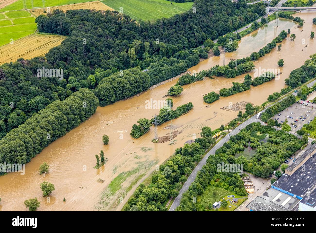 Luftaufnahme, Lenne-Flut, A45, Lenne-Brücke, neue Lenne-Brücke ...