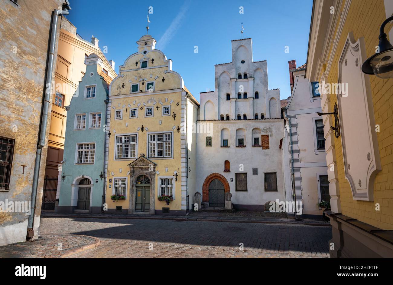 Drei Brüder - drei Wohnhäuser in Riga, die älteste aus dem späten 15. Jahrhundert - Riga, Lettland Stockfoto