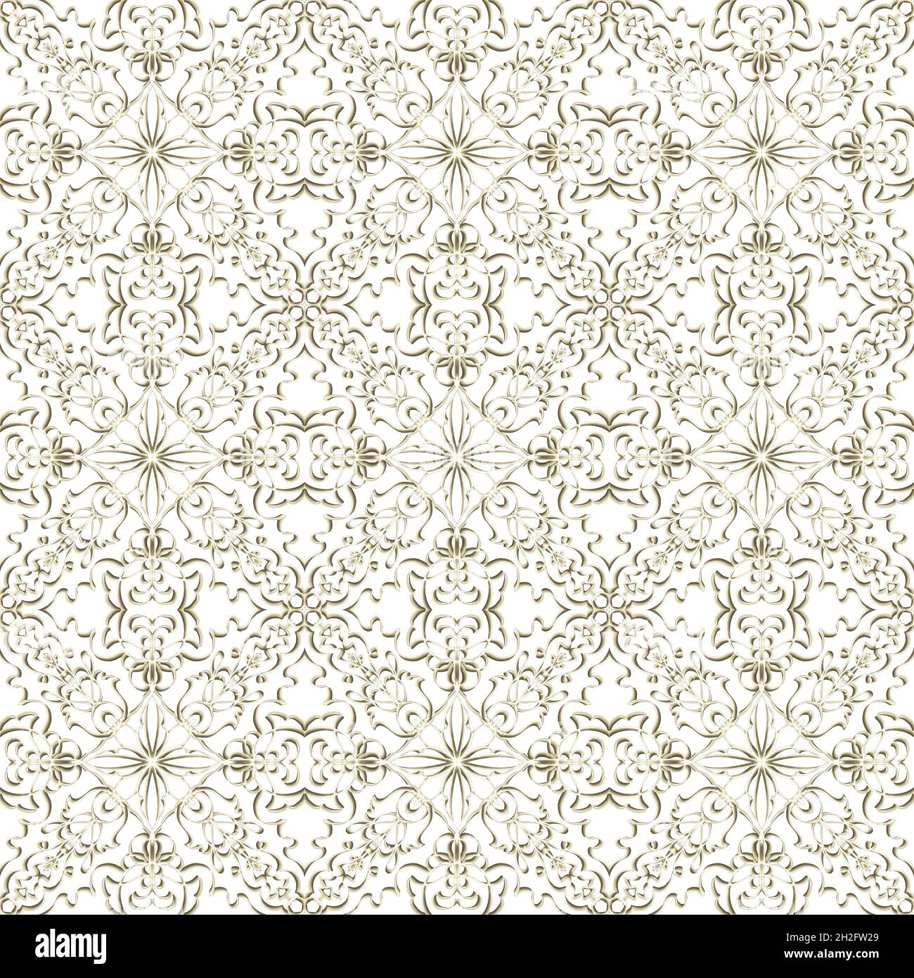 Nahtlose abstrakte geometrische florale Oberfläche Muster in goldener Farbe mit symmetrischer Form horizontal und vertikal wiederholen. Für Modedesign verwenden Stockfoto