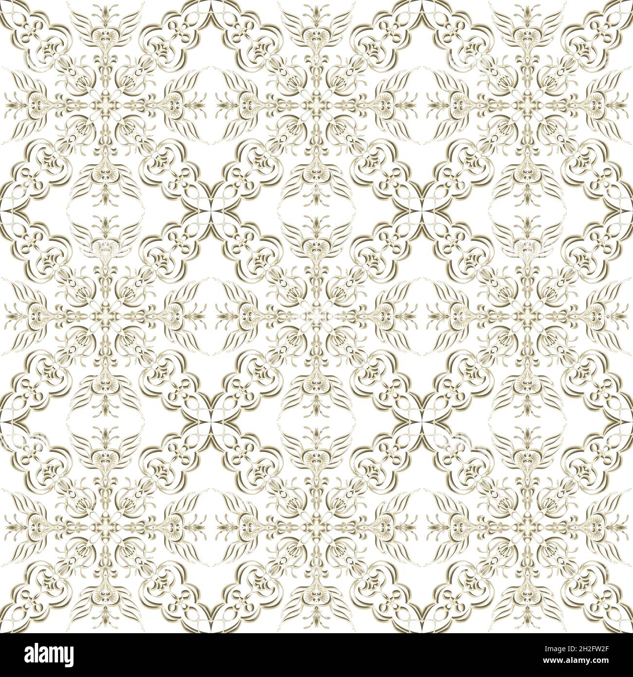 Nahtlose abstrakte geometrische florale Oberfläche Muster in goldener Farbe mit symmetrischer Form horizontal und vertikal wiederholen. Für Modedesign verwenden Stockfoto