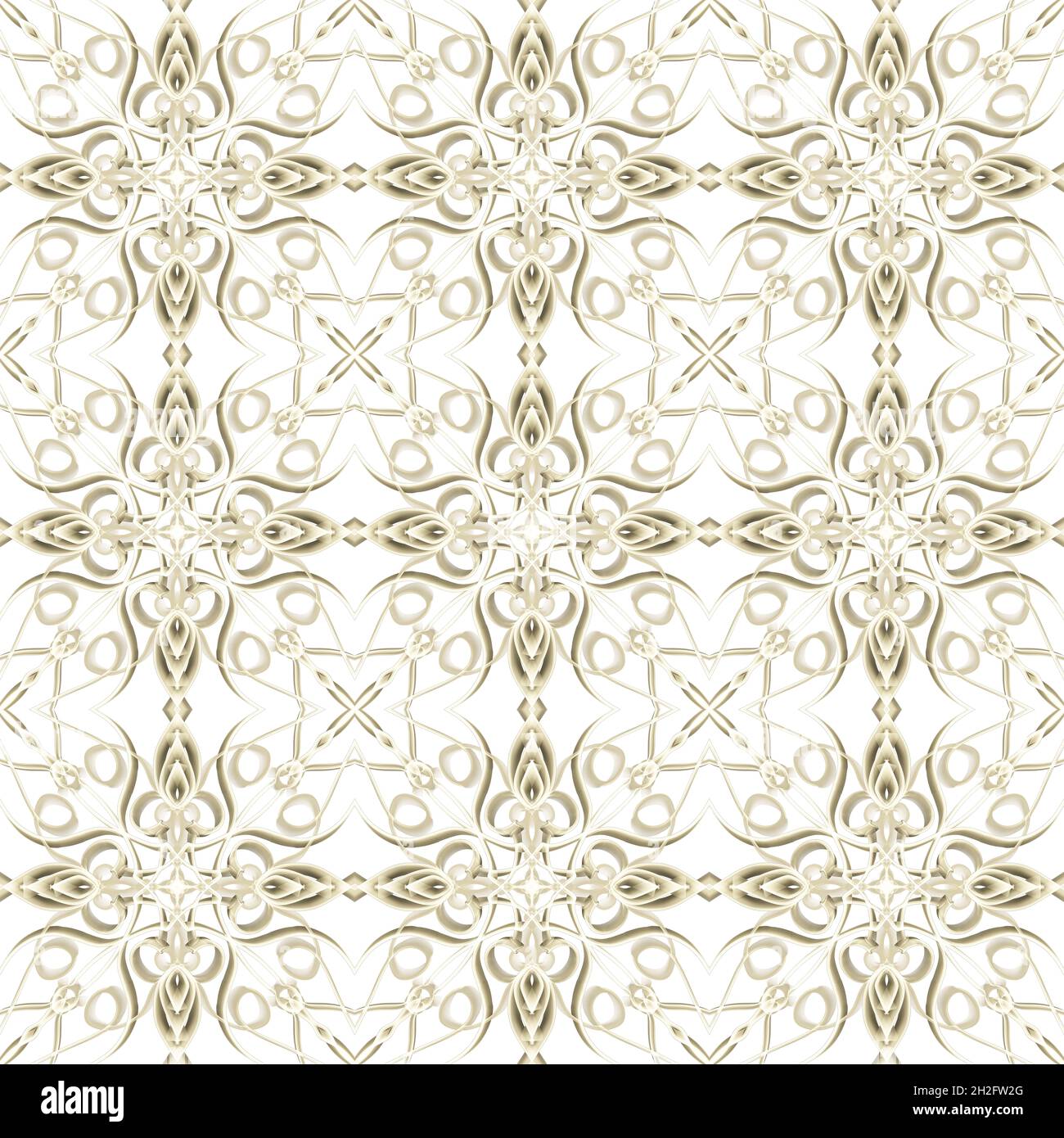 Nahtlose abstrakte geometrische florale Oberfläche Muster in goldener Farbe mit symmetrischer Form horizontal und vertikal wiederholen. Für Modedesign verwenden Stockfoto