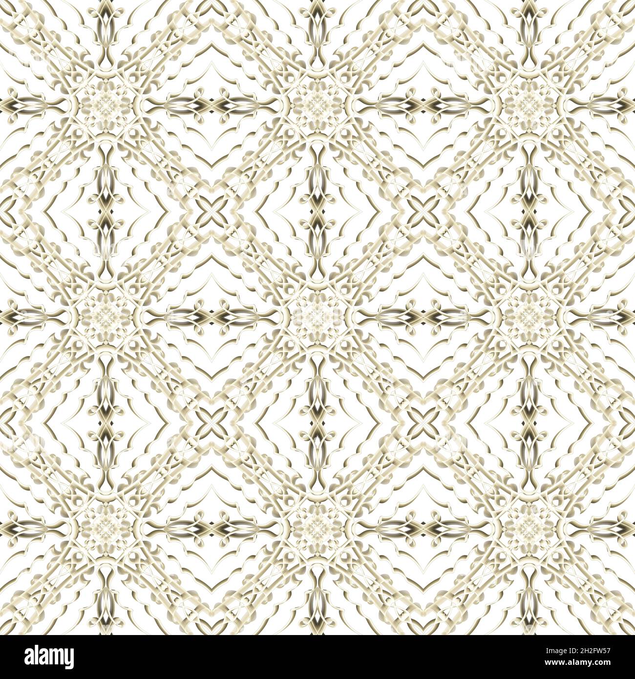 Nahtlose abstrakte geometrische florale Oberfläche Muster in goldener Farbe mit symmetrischer Form horizontal und vertikal wiederholen. Für Modedesign verwenden Stockfoto