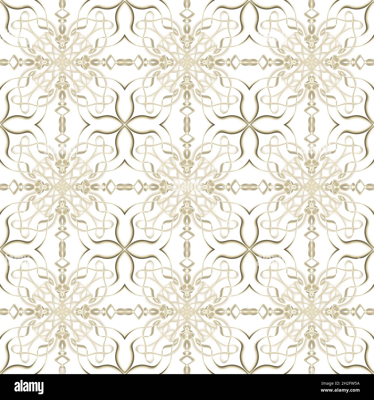 Nahtlose abstrakte geometrische florale Oberfläche Muster in goldener Farbe mit symmetrischer Form horizontal und vertikal wiederholen. Für Modedesign verwenden Stockfoto