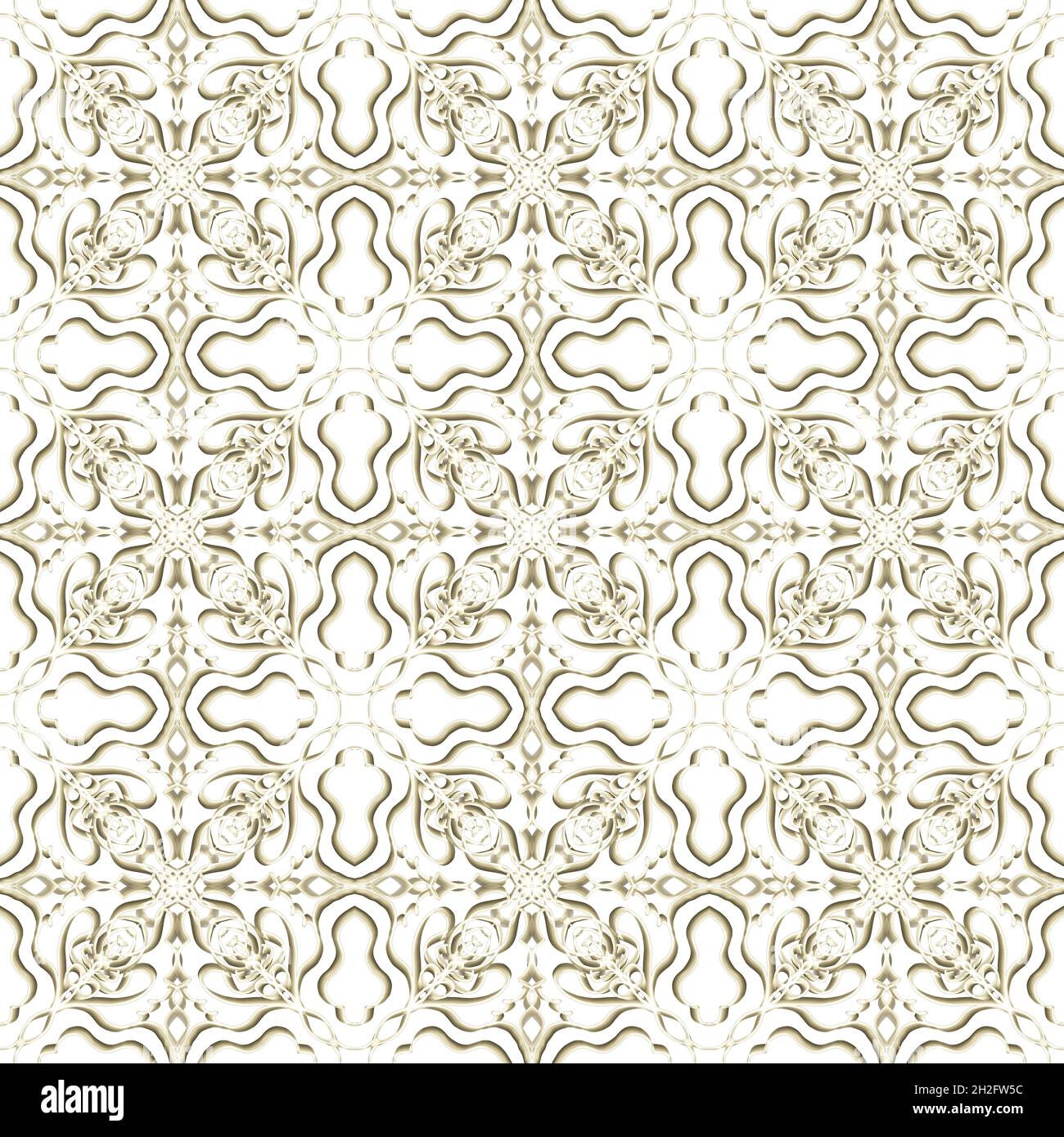 Nahtlose abstrakte geometrische florale Oberfläche Muster in goldener Farbe mit symmetrischer Form horizontal und vertikal wiederholen. Für Modedesign verwenden Stockfoto