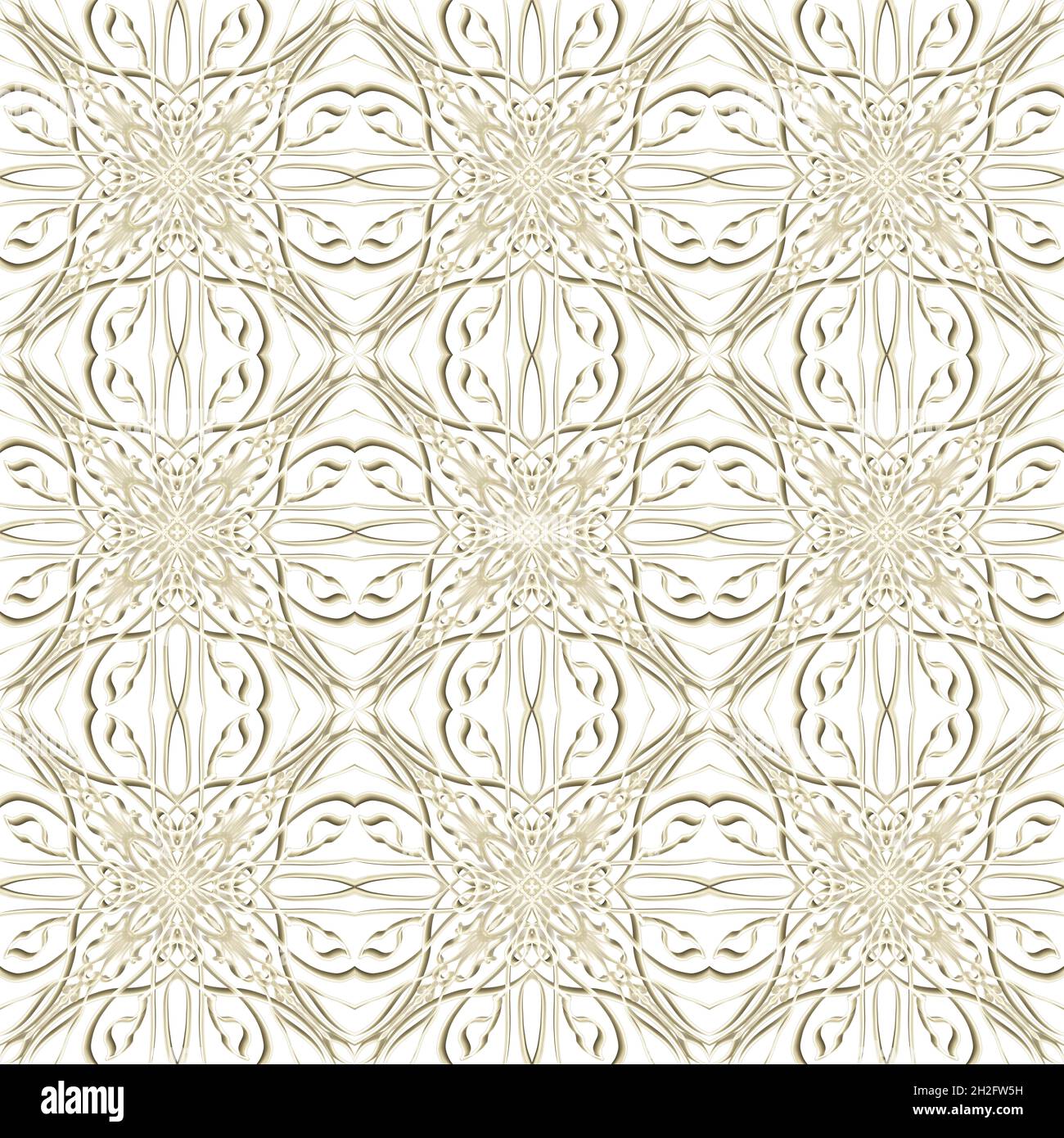 Nahtlose abstrakte geometrische florale Oberfläche Muster in goldener Farbe mit symmetrischer Form horizontal und vertikal wiederholen. Für Modedesign verwenden Stockfoto