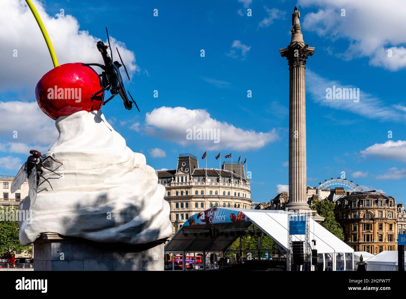 Der vierte Sockel, Nelson’s Column und Trafalgar Square, London, Großbritannien. Stockfoto