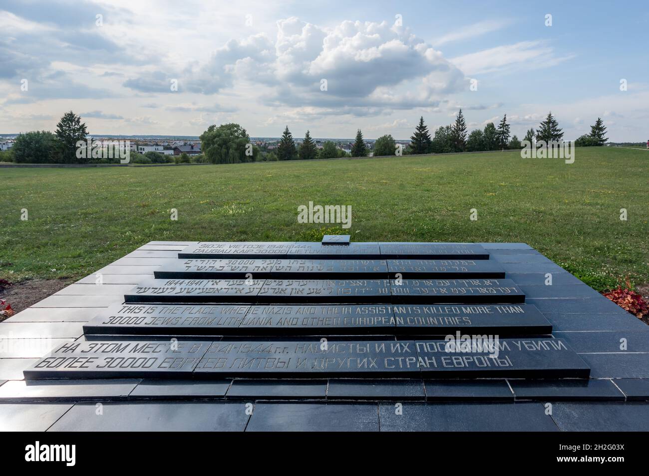 Gedenktafel an der Neunten Festung, an der Juden in Litauen und Europa von den Nazis - Kaunas, Litauen - getötet wurden Stockfoto