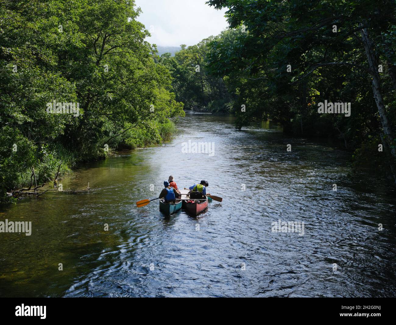 Rafting in Kushiro River, Hokkaido, Japan Stockfoto