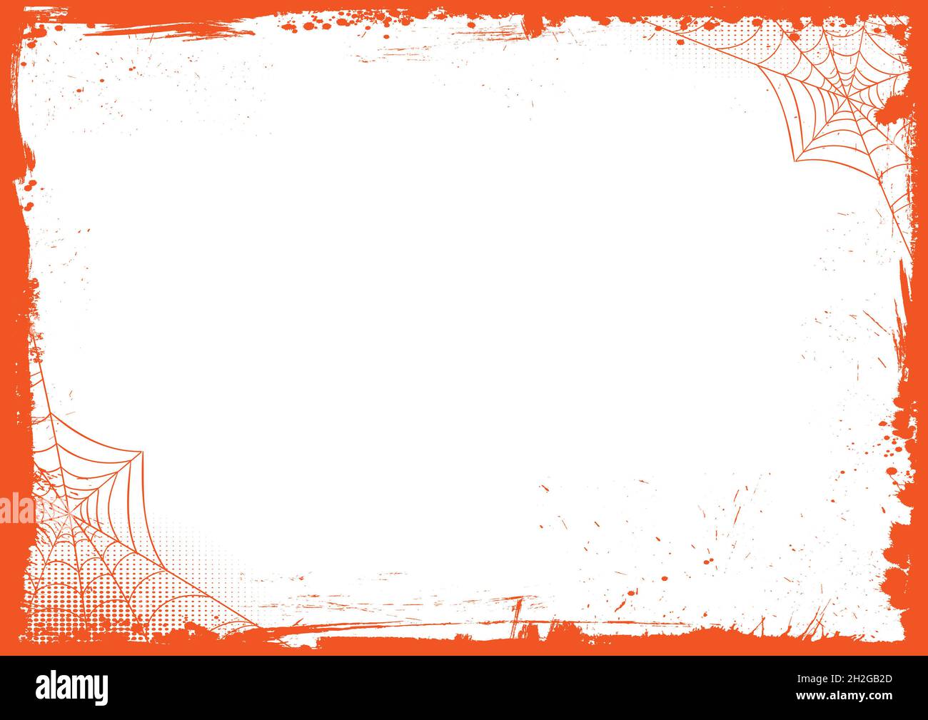 Der vertikale leere Halloween Banner Hintergrund mit Grunge-Rand und Spinnennetz Stockfoto