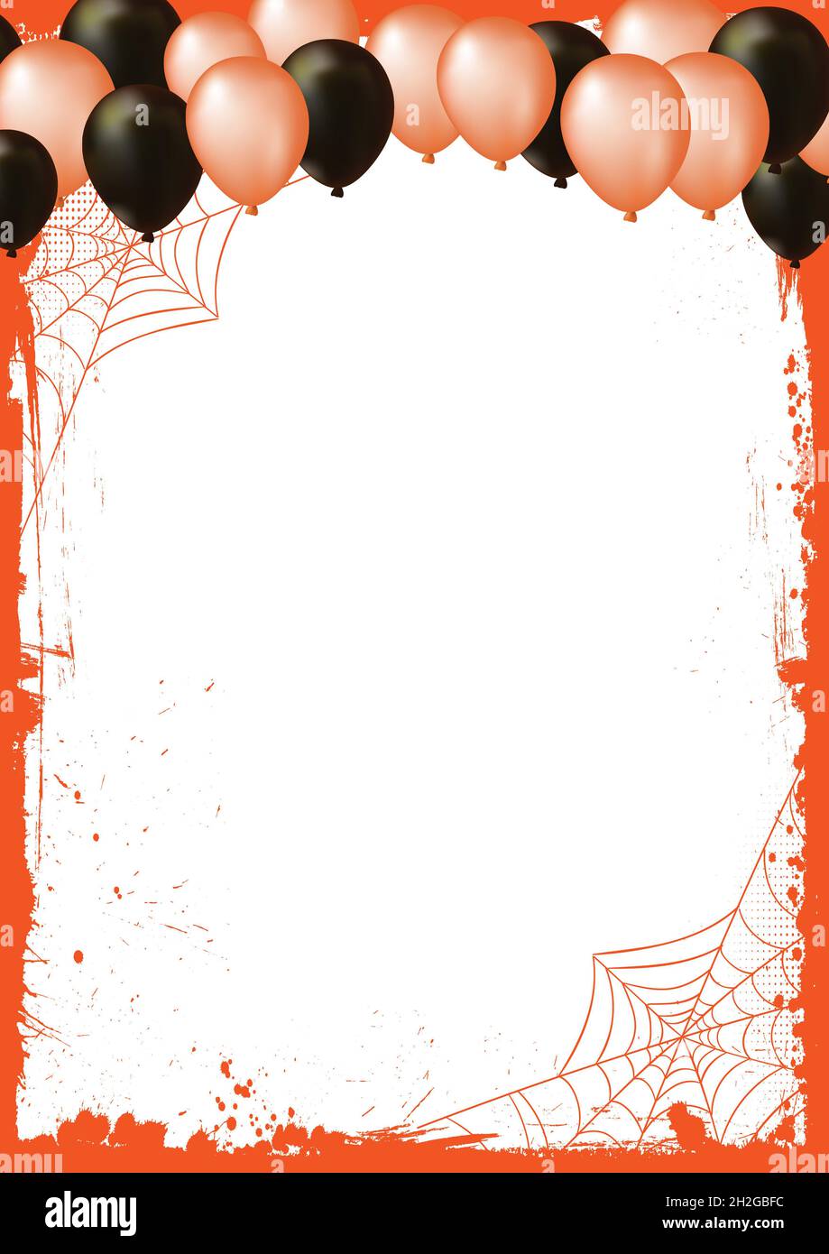 Der vertikale leere Halloween Banner Hintergrund mit Luftballons und Spinnennetz Stockfoto