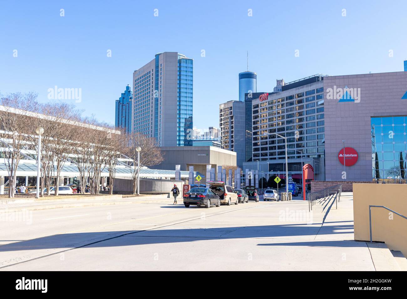 Draufsicht auf das CNN-Gebäude in Atlanta, USA Stockfoto