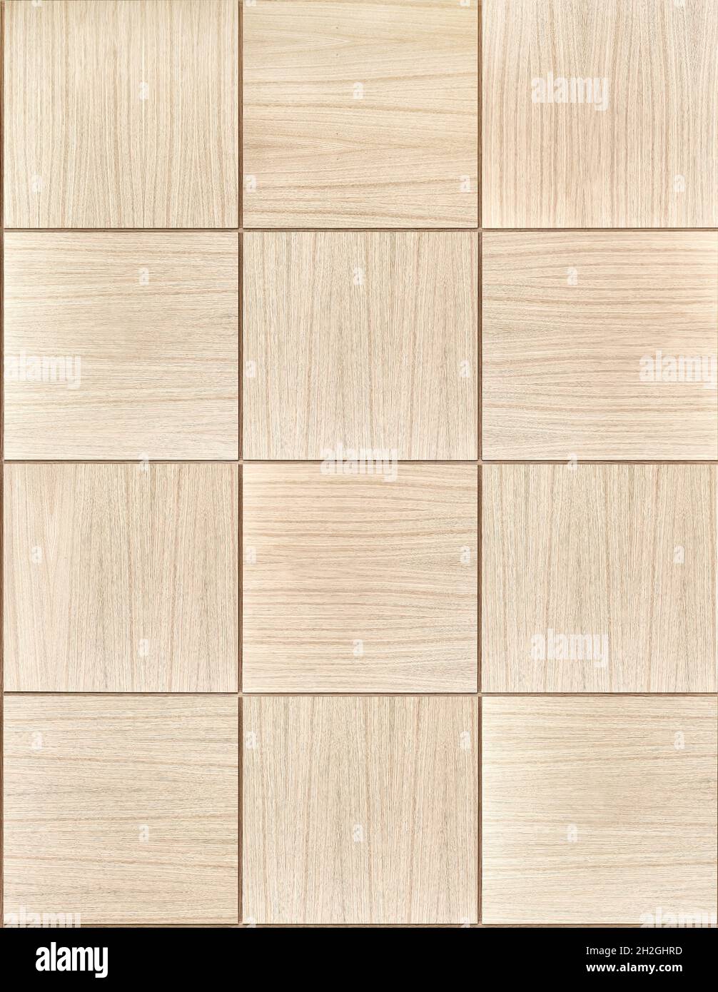 Holzwandplatte aus Eichenfurnier MDF mit Schachmuster als Hintergrund für Design und Dekor Stockfoto