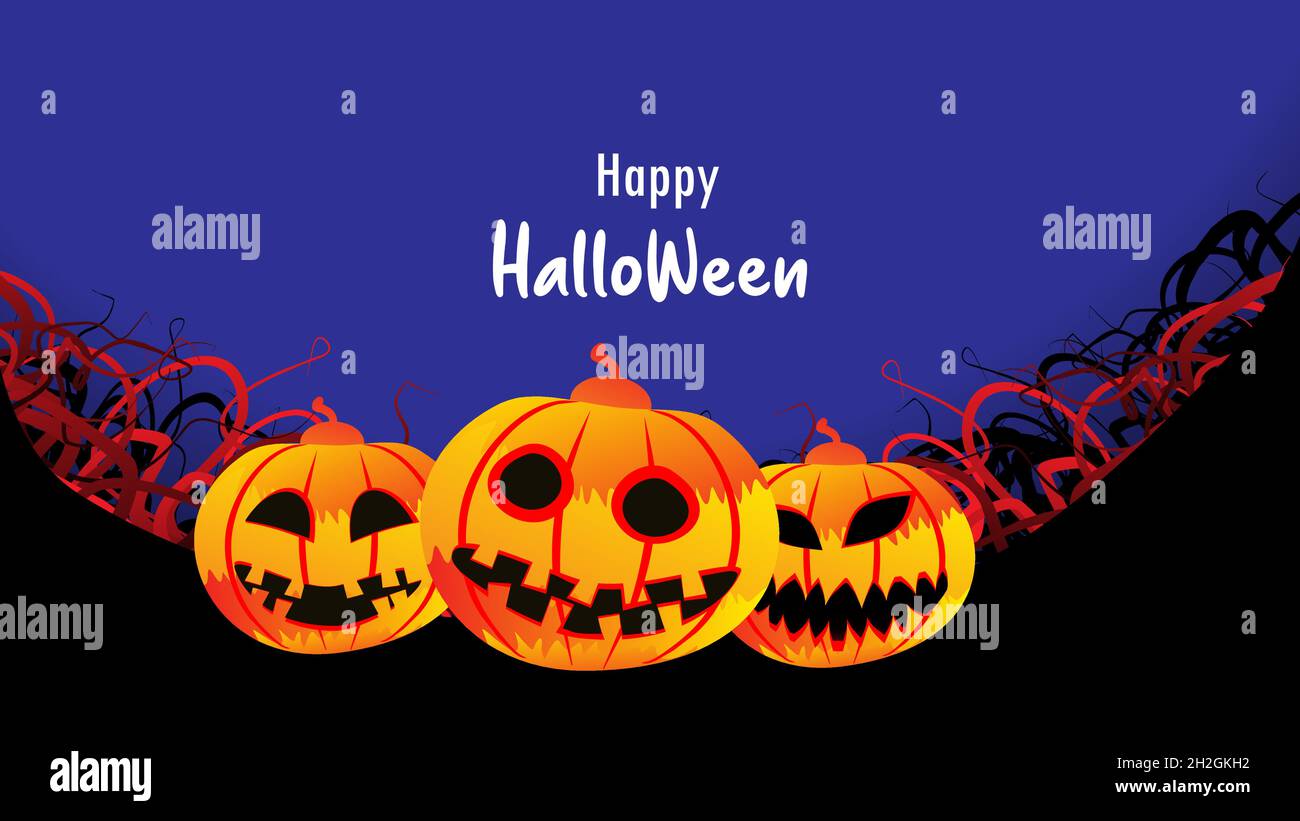 Happy Halloween Poster. Halloween-Karte mit Kürbissen. Vektorgrafik. Alles in einer einzigen Schicht. Elemente für das Design. Stock Vektor