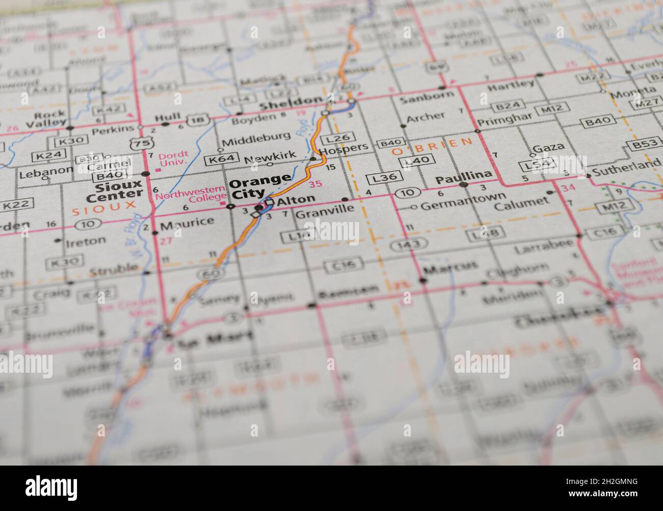 Stadtplan von Orange City, IA Stockfoto