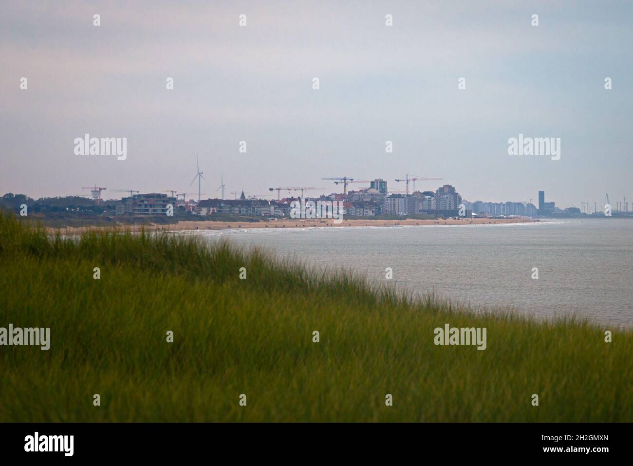 Blick auf den Badeort Knokke-Heist in Belgien, von der niederländischen Küste aus sichtbar. Stockfoto